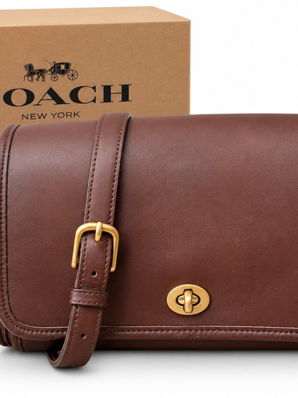 ***SOLD***    Vintage COACH Ridgefield Flap Mahogany Leather Crossbody Bag